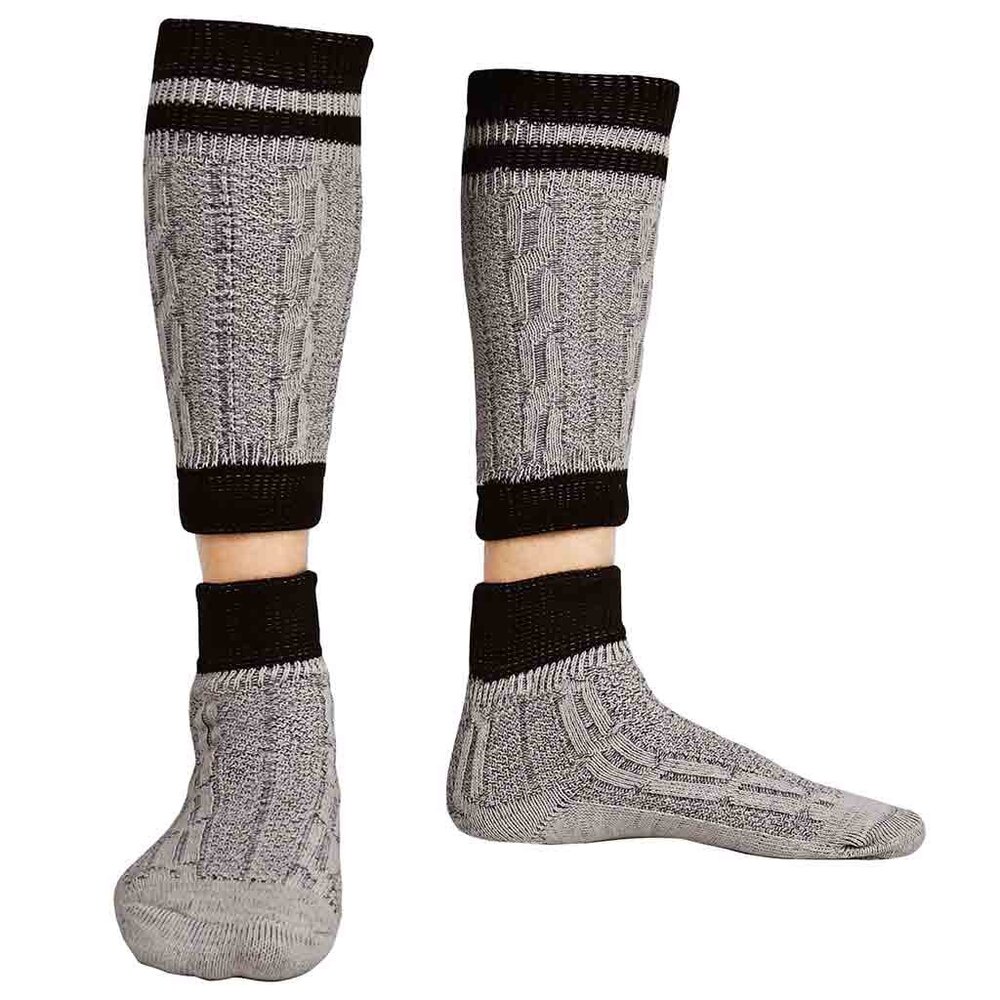 Authentic Bavarian Socks Two Piece Grey with Brown Stripes Oktoberfest Socks NEW